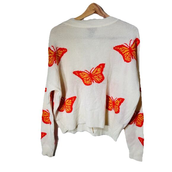 Runway Sz M Monarch Butterfly Orange White Cardigan Sweater Y2k Women's Knit - Picture 8 of 8